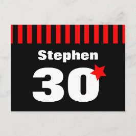 Cartão Postal De Anúncio Aniversário de 30 anos Listras Vermelhas e Pretas