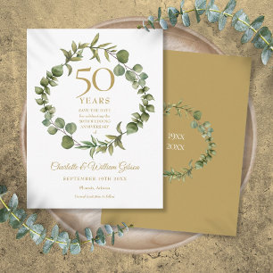 Cartão Postal De Anúncio Aniversário de 50 anos Data para Guardar Floresta