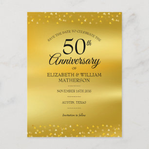 Cartão Postal De Anúncio Aniversário de 50 anos de casamento Gold Hearts Sa