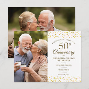 Cartão Postal De Anúncio Aniversário de 50 anos Gold Hearts Save the Date 2