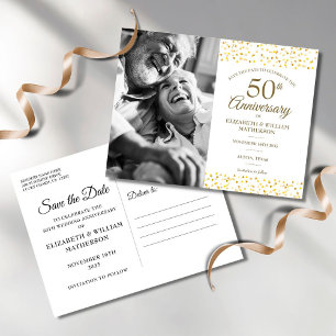 Cartão Postal De Anúncio Aniversário de 50 anos Golden Hearts Foto Save the