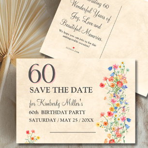 Cartão Postal De Anúncio Aniversário de 60 anos Festa Floral Elegante Salve