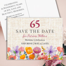 Aniversário de 65 anos Linen Garden Salve a Data P