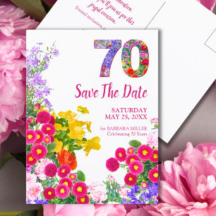 Cartão Postal De Anúncio Aniversário de 70 anos Floral – Desenho Colorido d