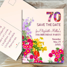 Cartão Postal De Anúncio Aniversário de 70 anos floral moderno festa 70 ano