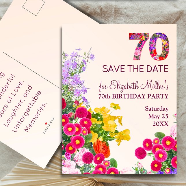 Cartão Postal De Anúncio Aniversário de 70 anos floral moderno festa 70 ano (Criador carregado)