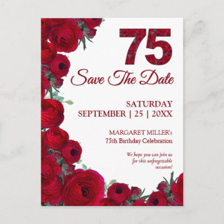 Cartão Postal De Anúncio Aniversário de 75 anos Salve a Data Negrito Floral