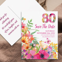 Aniversário de 80 anos Floral Save The Date - Chic