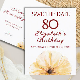 Cartão Postal De Anúncio Aniversário de 80 Floral - Design de Blogue Amarel