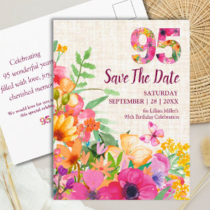 Cartão Postal De Anúncio Aniversário de 95 anos Elegante Jardim Floral Borb