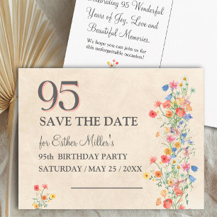 Cartão Postal De Anúncio Aniversário de 95 anos - Elegante Save the Date co