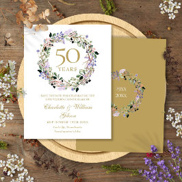 Cartão Postal De Anúncio Aniversário de Casamento Floral 50º Salve a Data