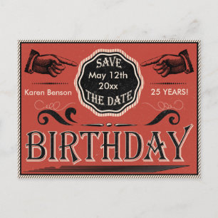 Cartão Postal De Anúncio Aniversário Vintage Salvar a Data