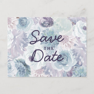 Cartão Postal De Anúncio Annabelle Vintage Azul Floral Chic Salve a Data