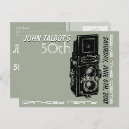 Cartão Postal De Anúncio Antiga câmera 50ª festa de aniversário Salve a dat