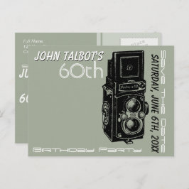 Cartão Postal De Anúncio Antiga câmera 60ª festa de aniversário Salve a dat