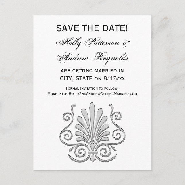 Cartão Postal De Anúncio Antigo Prateado Art Déco com Plumas Arabesco (Frente)