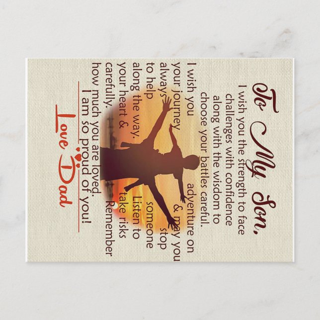 Cartão Postal De Anúncio Ao meu filho | Carta Adorável A Ele | (Frente)