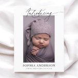 Cartão Postal De Anúncio Apresentação do Script Photo Birth<br><div class="desc">Recursos de lançamento de nascimento Introdução na caligrafia de script.</div>