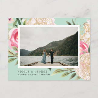 Cartão Postal De Anúncio Aqua Peony e flores Foto WEDDING SALVAR A DATA