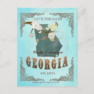 Cartão Postal De Anúncio Aqua Save The Date - Georgia Map With Loves