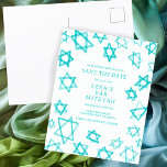 Cartão Postal De Anúncio Aqua Star Legal de Aqua Aqua de David Bar Bat Mitz<br><div class="desc">Cartão perfeito para anunciar a próxima data de um morcego mitzvah, bar mitzvah ou outra celebração judaica! A mão fez a aquarela arte para você na frente e atrás! TOTALMENTE PERSONALIZÁVEL! Clique em "Personalizar" acima para editar o texto. Clique em "editar usando a ferramenta design" para ajustar as fontes, as...</div>