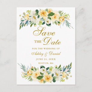Cartão Postal De Anúncio Aquarela Amarelo Branco Floral Dourado Salve o Dat