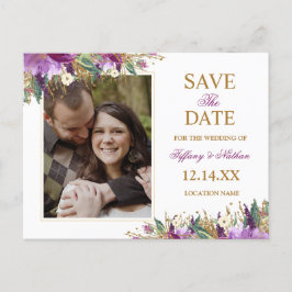 Cartão Postal De Anúncio Aquarela Amethyst Sparkling Save the Date Foto