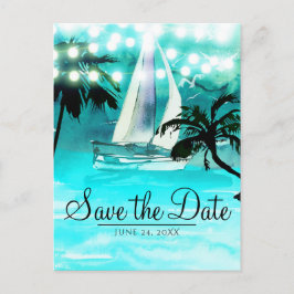 Cartão Postal De Anúncio Aquarela Árvores e Luzes de Barco à Vela Salve a D