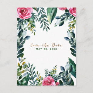 Cartão Postal De Anúncio Aquarela Botânica Floral Vintage Salve a Data