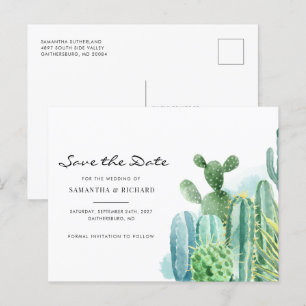 Cartão Postal De Anúncio Aquarela Cactos Botânico Casamento Salve a Data