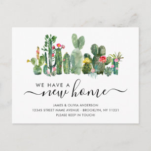 Cartão Postal De Anúncio Aquarela Cactus Nós Mudamos Nova Casa Fofo Mudança