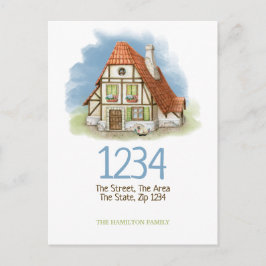 Cartão Postal De Anúncio Aquarela Da Casa De Algodão Que Mudamos Para Casa