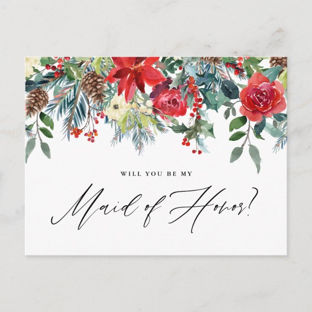 Cartão Postal De Anúncio Aquarela Festiva Floral Madrinha de casamento (Frente)