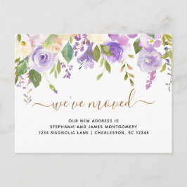 Cartão Postal De Anúncio Aquarela Floral Roxo Dourado Mudança