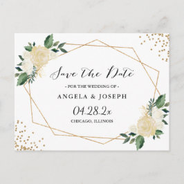 Cartão Postal De Anúncio Aquarela Natureza Verde Dourada Floral Salvar Data