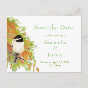 Cartão Postal De Anúncio Aquarela Outono Chickadee Salve a Data