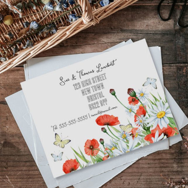 Cartão Postal De Anúncio aquarela papoila Mudança de endereço (Criador carregado)