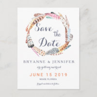 Aquarela Penas Rusticas Boêmia Salva Data