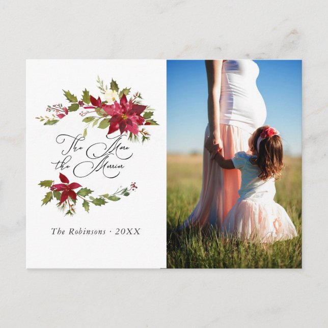 Cartão Postal De Anúncio Aquarela Poinsettia Natal Esperando Bebê (Frente)