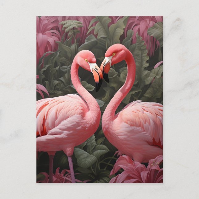 Cartão Postal De Anúncio Aquarela Romance de Flamingo Rosa Tropical (Frente)