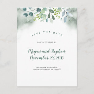 Cartão Postal De Anúncio Aquarela Verde Save the Date