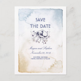 Cartão Postal De Anúncio Aquarelas Náuticas Navais - Save the Date de Polvo