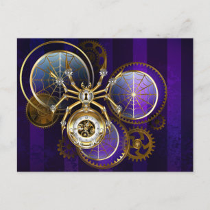 Cartão Postal De Anúncio Aranha Steampunk em Fundo Roxo