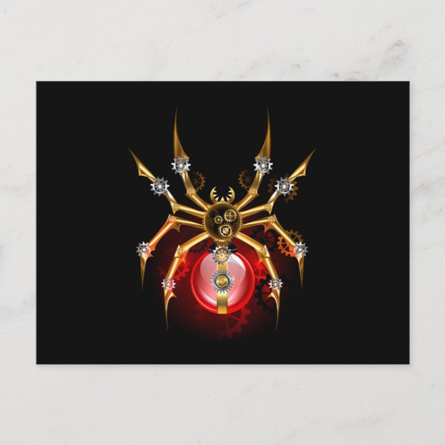 Cartão Postal De Anúncio Aranha steampunk em preto (Frente)