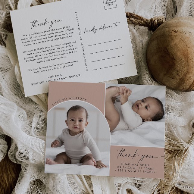 Cartão Postal De Anúncio Arca Modern Boho | Salmão 2 Foto Obrigado Nascimen (Criador carregado)