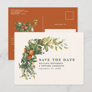 Cartão Postal De Anúncio Arranjo elegante de citrinos botânicos do casament