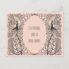 Cartão Postal De Anúncio Art Deco Pavão Novo Endereço em Movimento