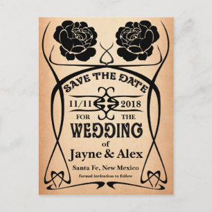 Cartão Postal De Anúncio Art Nouveau Velho Rosa Oeste Casamento Salve a Dat