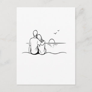Cartão Postal De Anúncio Arte de Linha Momento do Pôr do Sol Minimalista